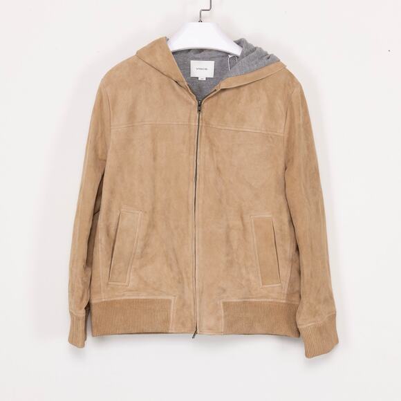 Vince Women Hooded Suede Jacket Sable Size M - Picture 1 of 8